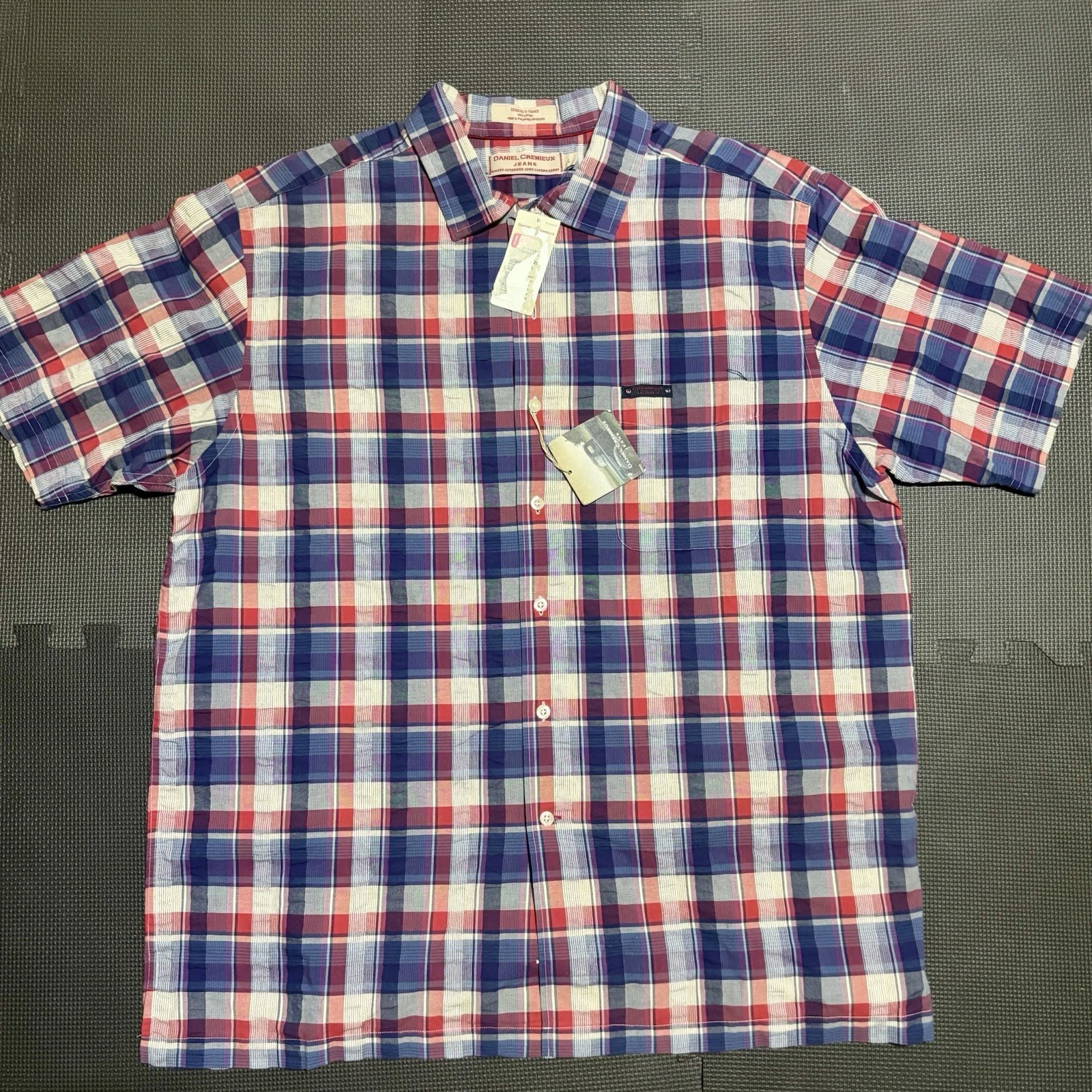 Men's DANIEL CREMIEUX Plaid Red White Blue Linen Shirt Size Large NWT NEW