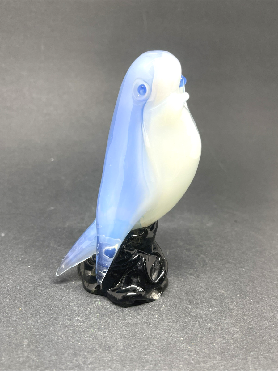 イタリア seguso セグソ ムラーノガラス ヴェネチアングラス 鳥 Vintage Seguso Murano White Blue Italian Opaline Art Glass Bird
