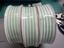 Lot of 3 Member's Mark Wire Edge Ribbon Mint Green White Cabana Stripe 150 yards