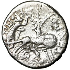 Sextus Pompeius Fostlus AR Denarius  She-Wolf Suckling, Fig Tree, Shepherd 