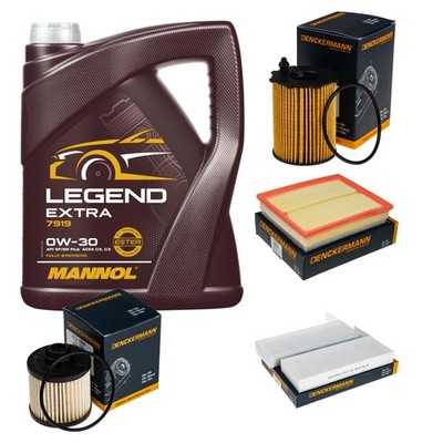 DENCKERMANN Inspektionspaket 5 L MANNOL Legend Extra 0W-30 für Peugeot 308 SW