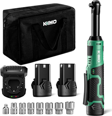 KIMO Extended Cordless Ratchet Wrench 3/8 Set, 400RPM 40Ft-Lbs 4-Inch Long Neck
