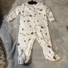 Carters 6 Month Christmas Sleeper Beige Santa Reindeer Trees Thermal