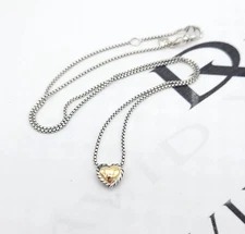 David Yurman Cookie Classic Heart Necklace Sterling Silver With 18K Gold