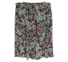 Vintage Sag Harbor Floral Midi Skirt Brown Beige Blue A-Line 90s Cottagecore L