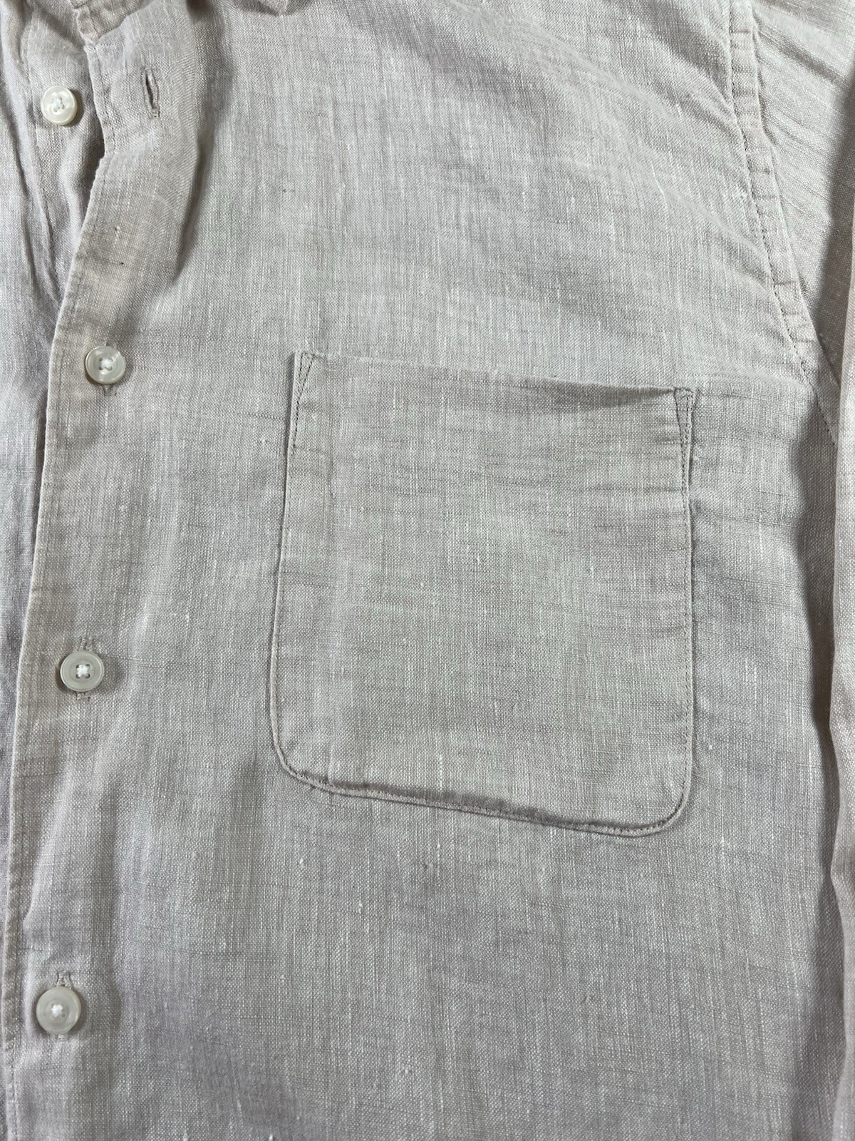 Uniqlo Shirt Mens Medium M Long Sleeve Button Up 100% Premium Linen Pocket Beige thumbnail 5