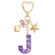 Cute Initial Letter Keychain Letter J Keychains for Women Girls Bling Purple