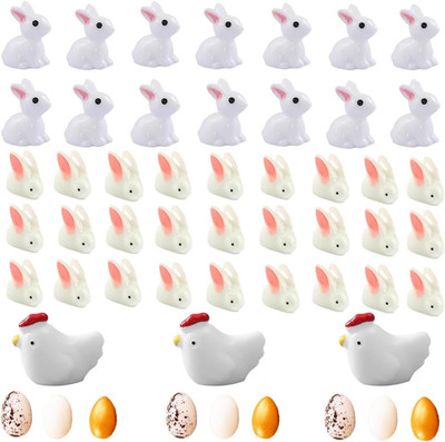 80Pcs Rabbits,Chickens and Eggs Miniature Figurines, Mini Resin Easter Bunny Rab