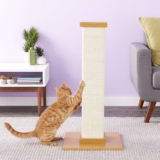 32-In Sisal Cat Scratching Post, Beige, Tall Scratcher Tower for Indoor Cats