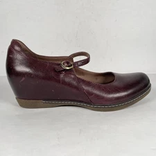 Dansko Loralie Mary Jane Shoes Womens Size 36 Burgundy Leather Comfort Wedge