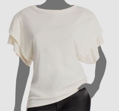 $175 IRO Women's Ivory Fredine Cotton Layered Sleeve Padded T-Shirt Top Size XS