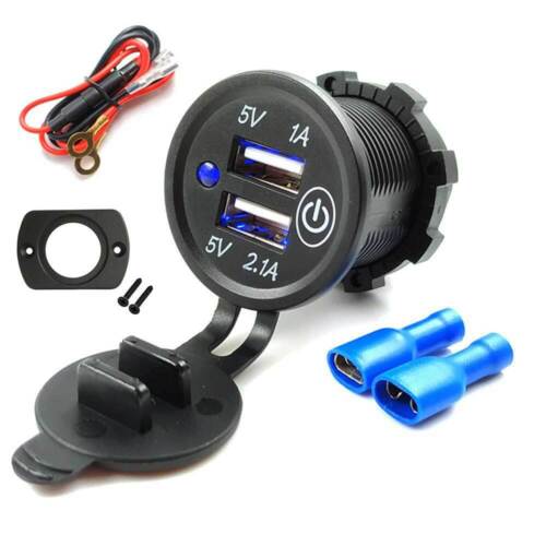 Prise Chargeur Moto 12v-24V Double USB mode avec Indicateur LED Interrupteur Tactile