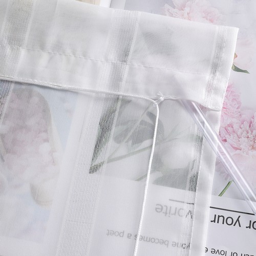 Roman Curtains Blinds Shade Window Net Curtain Liftable Rod Pocket Stripes White - Picture 9 of 14