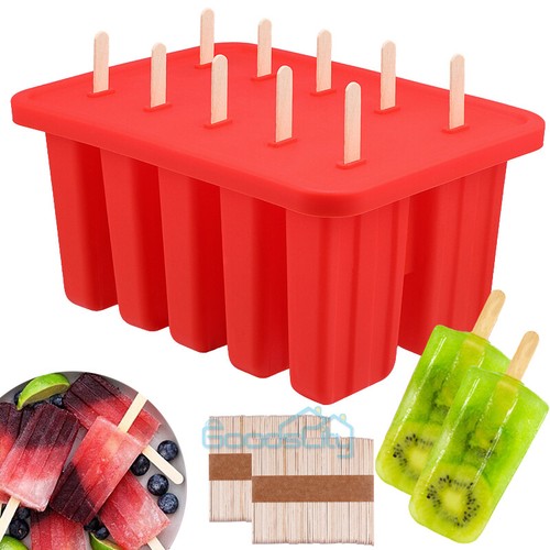 10 Cells Silicone Molds Ice Cream Pop Maker Fruit Lolly Freezer w/ Sticks Summer - Picture 4 of 85