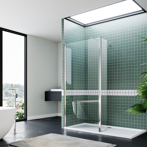 Walk In Shower Enclosure and Tray With Flipper Wet Room Screen 8mm Glass Cubicle - Picture 7 of 20