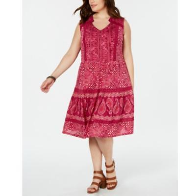 Style & Co Women's Plus Size 1X Pink Printed Drop-Waist Dress - Trendy Fashion - Picture 1 of 1