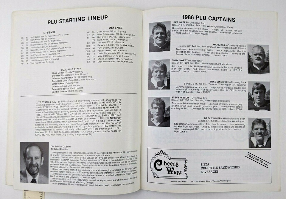 1986 Puget Sound Loggers vs Pacific Lutheran Lutes Football Program