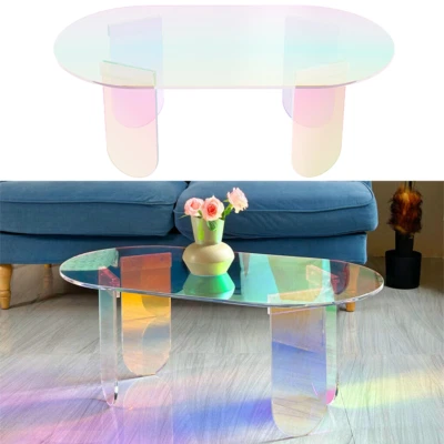 Wohnzimmertisch Couchtisch schillernd Klein Beistelltisch Regenbogen Oval Tisch - Bild 1 von 4