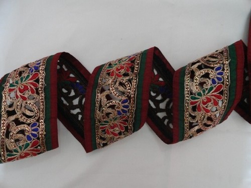 By Yard Embroidered Trim Beaded Fabric Jacquard Trim Ribbon T195 - Picture 6 of 7