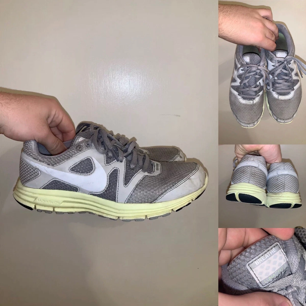 Nike Lunarfly 3 Mens Size 8 Gray Green Lace Up Running Breathe