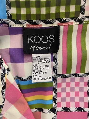 Koos Linen Blend Reversible Jacket Women’s L Black Multicolor Silk Contrast Trim - Picture 4 of 12