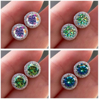 925 Sterling Silver 2 Carat Moissanite Round Earrings Gift With GRA Certificates
