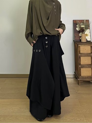 Pantaloni Yamamoto stile giapponese uomo dimagranti retrò yohji irregolari gamba larga casual - Foto 17 di 20