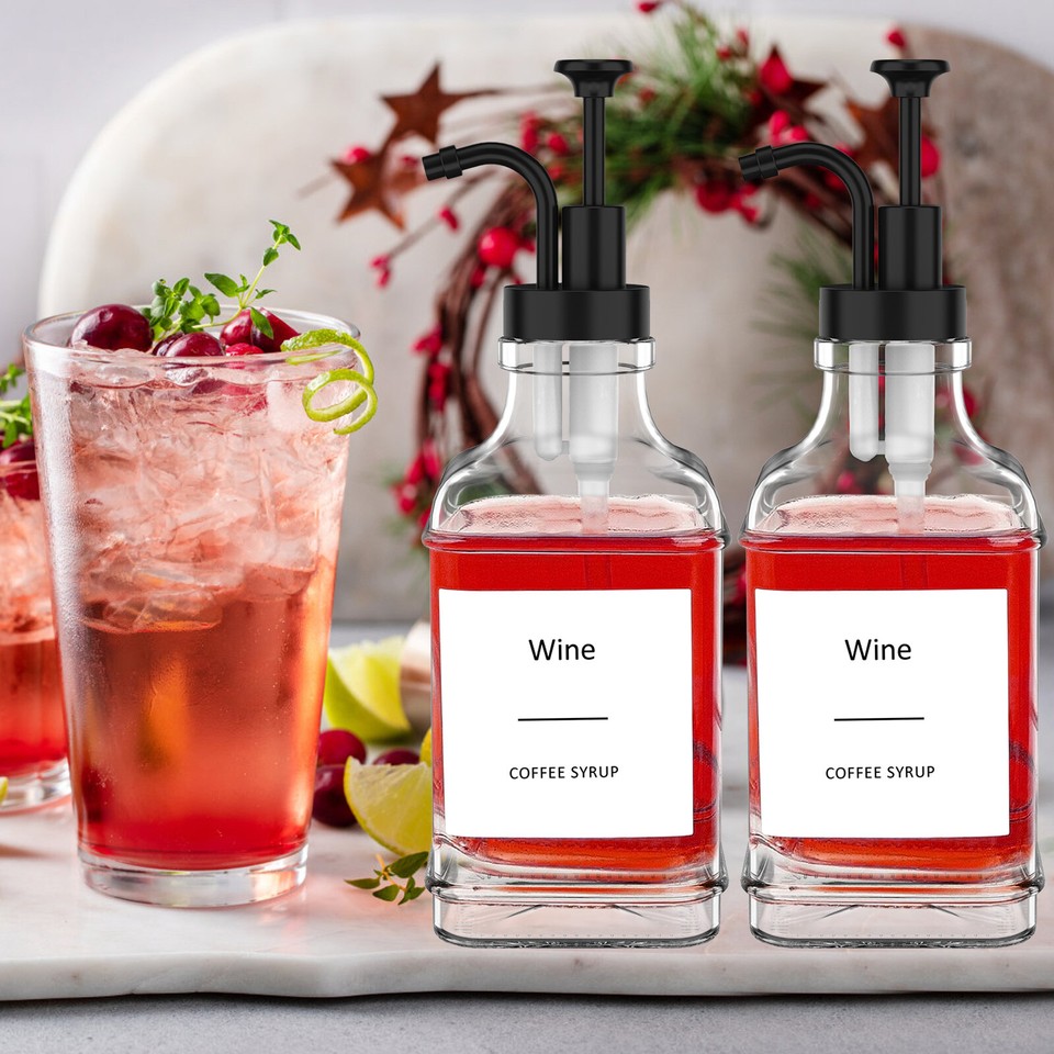 2Pcs Coffee Syrup Dispenser 500ml Glass Syrup Dispenser Bottle with 36🌈