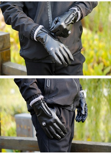 Men's Winter Warm Leather Gloves Non-Slip Windproof Driving Touch Screen Gloves - Picture 17 of 22
