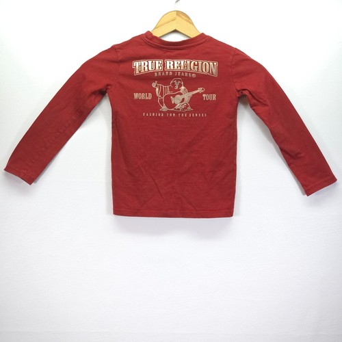 True Religion Boys t-shirt Kids 6 Red Gold Horseshoe Logo Long Sleeve Crew Neck - Picture 2 of 16