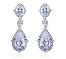 SHINY TEARDROP CZ SILVER CHANDELIER EARRINGS WEDDING BRIDAL PROM JEWELRY CZ11915