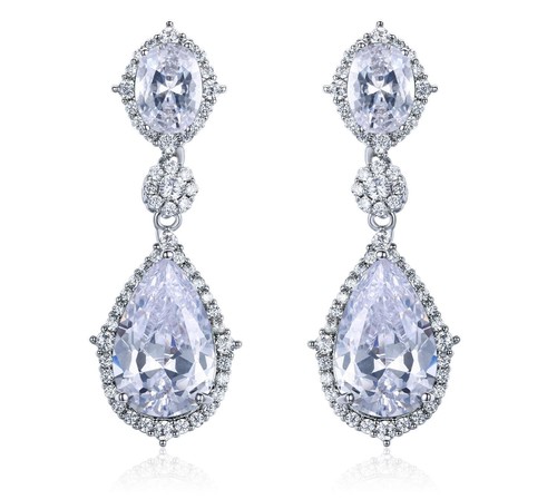 ORECCHINI LAMPADARIO ARGENTO ZIRCONI A GOCCIA LUCIDO MATRIMONIO SPOSA BALLO GIOIELLI CZ11915 - Foto 1 di 6