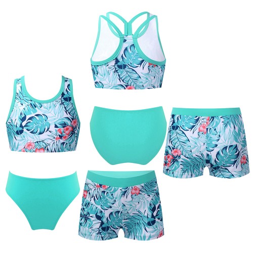 Traje de baño para niñas de 3 piezas estampado bikini con camiseta sin mangas pantalones cortos calzoncillos - Imagen 5 de 54