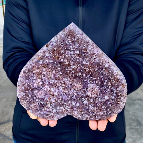 Ametista naturale 2,3 libbre geode forma cuore quarzo grappolo cristallo esemplare guarigione - Foto 6 di 14