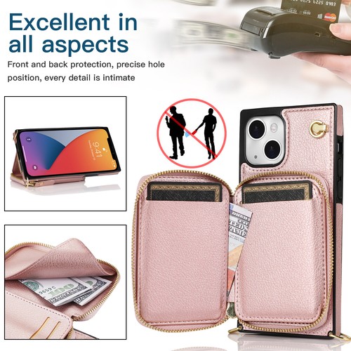 For iPhone 16 15 14 13 12 Pro Max XR SE3 Heavy Duty Crossbody Zipper Wallet Case - Picture 35 of 77