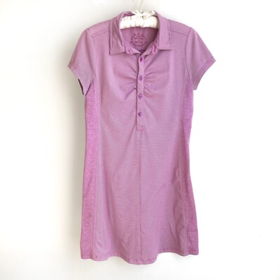Prana Polo Dress Womens sz M Pink Stripe Short Slvs Pocket KINLEY Tennis Golf
