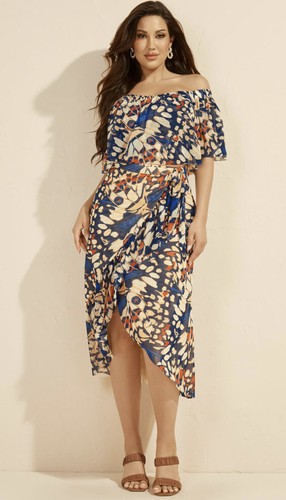 New Guess Marciano Papillon Floral Ruffle Midi Long Spring Asymmetrical Skirt S - Picture 1 of 4