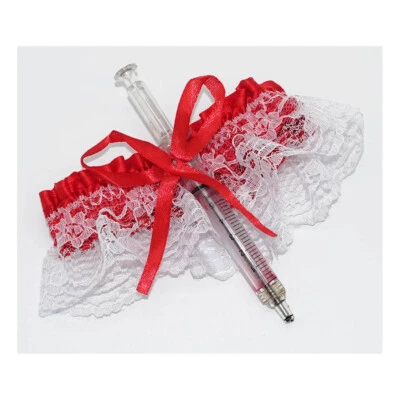 KELLER KRANKENSCHWESTER STRUMPFBAND SPRITZE Karneval Fasching Sexy Ärztin Kostüm Party