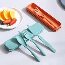 3pcs Travel Utensil Set with Box Portable Reusable Fork Spoon Knife for Outdoor