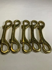 Lot of 5 - 4.5in  solid brass double ended snap hook thumb release spring clip