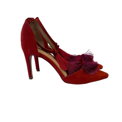 CAMILIA Red Suede Leather Tassel Heels By Antonio Melani Womens Size 7.5M - Picture 3 of 12
