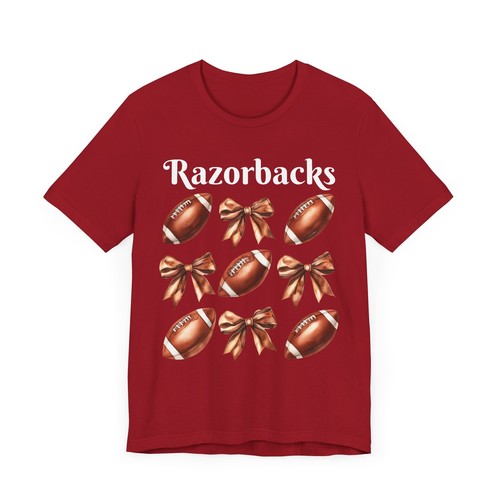 Women's Arkansas Razorbacks football bows graphic Jersey Short Sleeve Tee