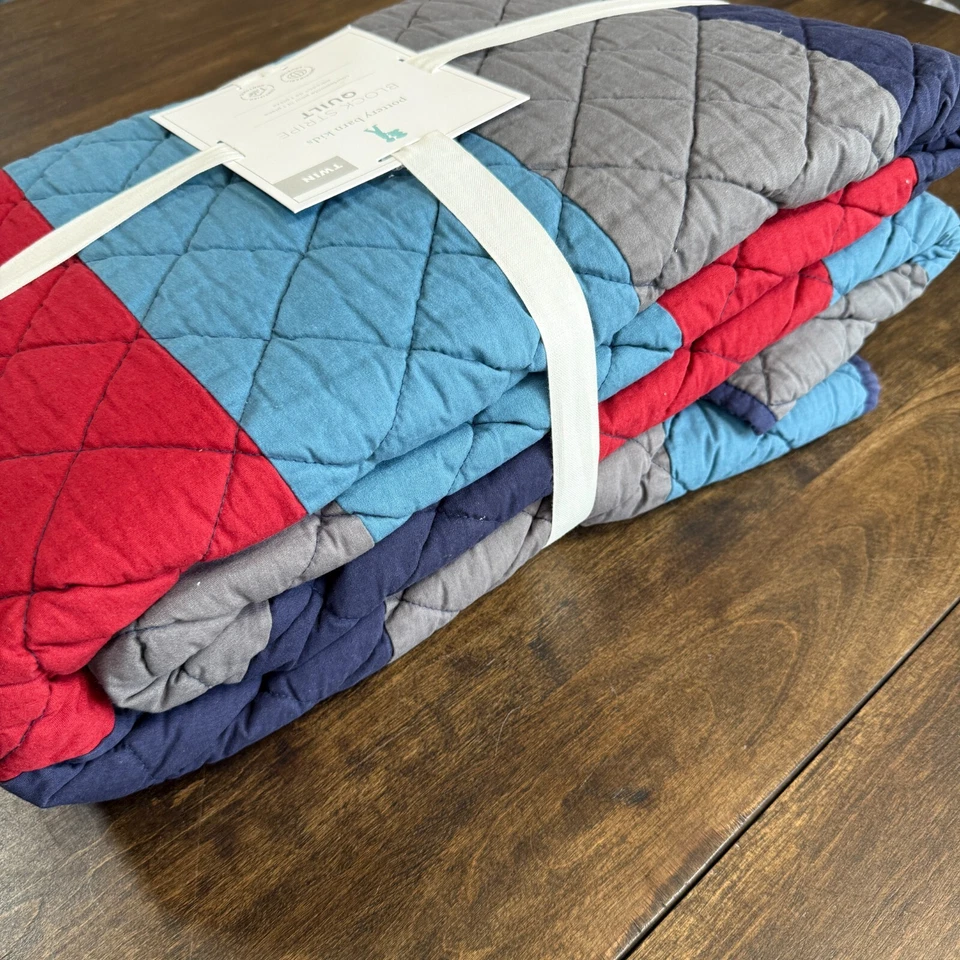 JUEGO DE COLCHA DOBLE A RAYAS DE BLOQUE PARA NIÑOS DE GRANERO DE CERÁMICA Y FARSA EURO ~ AZUL MARINO, ROJO, AZUL Foto 3 de 4