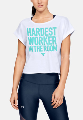 UNDER ARMOUR Project Rock Hardest Worker Cropped Women s 1346011 White Large