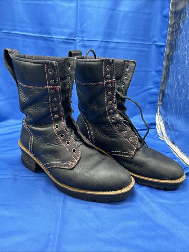 Bronx Biker Boots Styled by Dijkmans Women’s Size EU 42 US 10 Leather Red Stitch - Picture 3 of 15