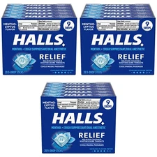 3 PACK - HALLS Relief Mentho-Lyptus Cough Drops, 20 Packs of 9 Drops (180 Drops)