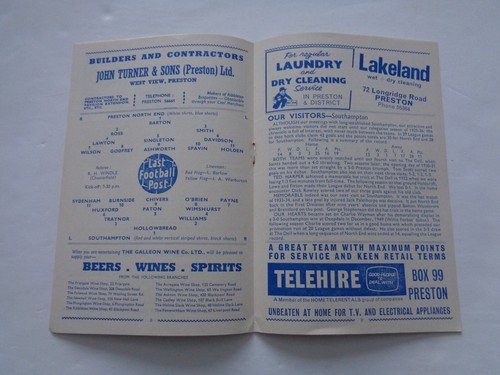 PRESTON NORTH END v SOUTHAMPTON - NOVEMBER 2nd 1964 - DIVISION TWO - Picture 2 of 2