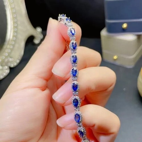 Natural Sapphire Bracelet, Women's Blue Sapphire Tennis Bracelet Platinum