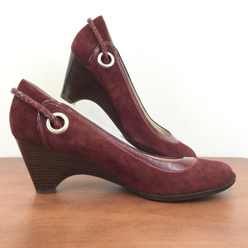 SPERRY TOP SIDERS Burgundy Suede Leather Slip On Wedge Heels Women's Size 10 M - Picture 5 of 12