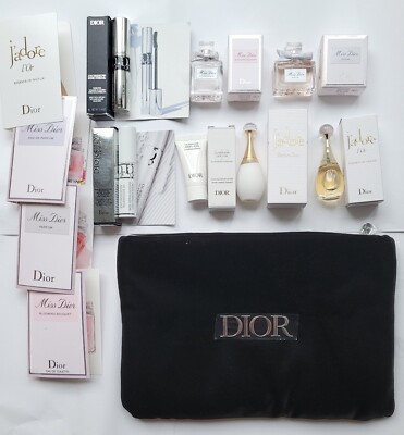 New 14pc Miss Dior Perfume Blooming Bouquet J'Adore L'Or d'eau Black Bag Clutch